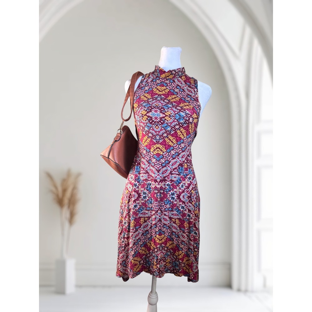 Maeve Anthropologie Sleeveless Mock Neck Geometric Swing Dress XS